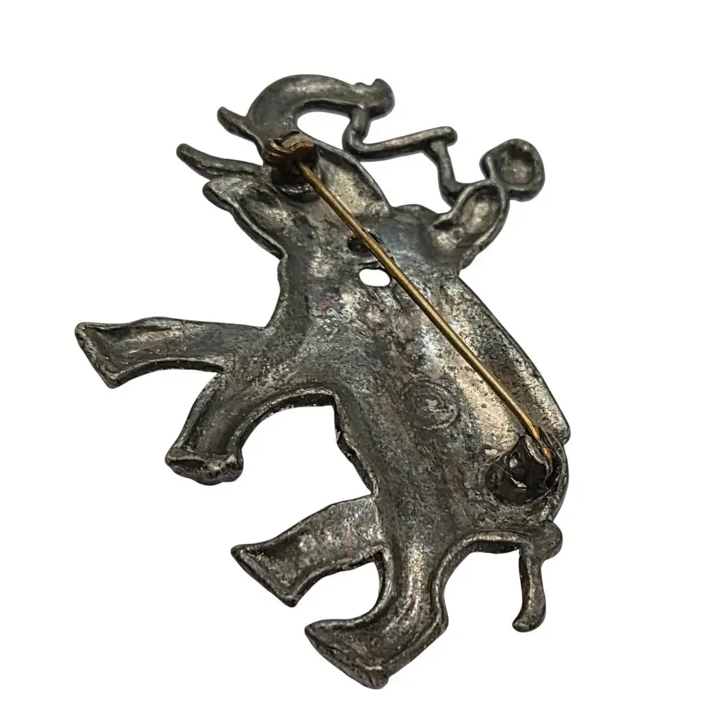 Vintage Elephant Rider Brooch Lucky Raised Trunk Figural Pin
